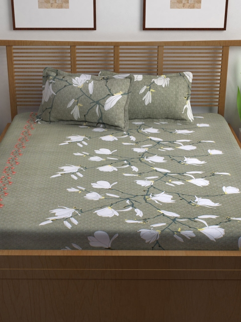 

Story@home Unisex Grey & Off-White 144 TC Cotton 1 King Bedsheet with 2 Pillow Covers