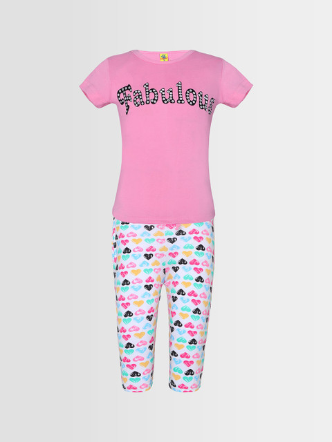 

Punkster Girls Pink & Blue Printed Night Suit