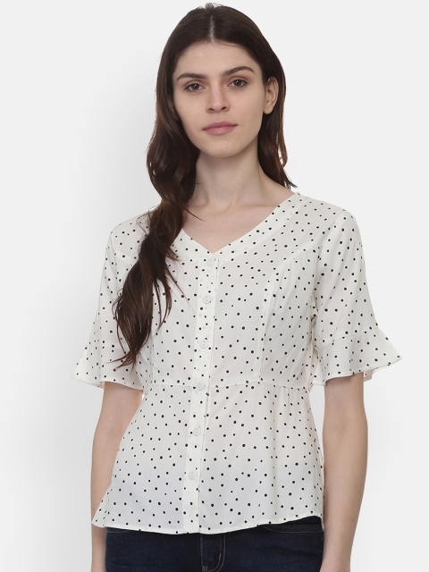

People Women White Printed Cinched Waist Top