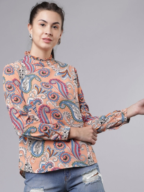 

Tokyo Talkies Women Peach-Coloured Paisley Printed Top