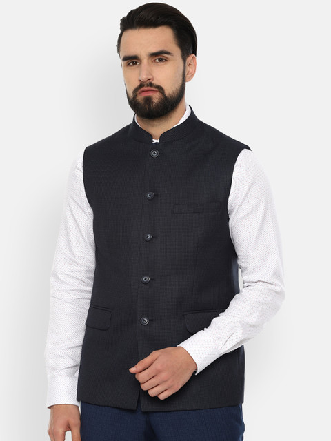 

Van Heusen Men Black Woven Design Nehru Jacket