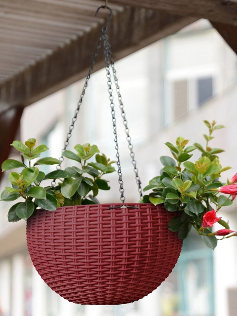 

Story@home Maroon Round Plastic Flower Pot Planter with Chain