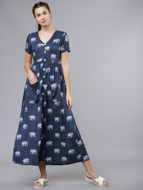 

Vishudh Women Navy Blue Quirky Print Fit and Flare Dress