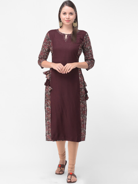 

aayusika Women Brown Printed Straight Kurta