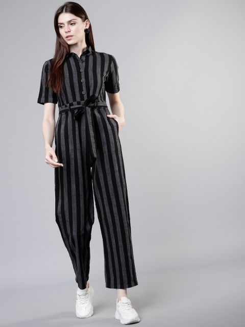 

Tokyo Talkies Women Black & Grey Striped Basic Jumpsuit