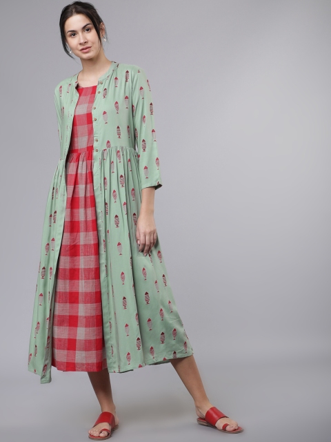 

Vishudh Women Red Quirky Printed Fit and Flare Dress