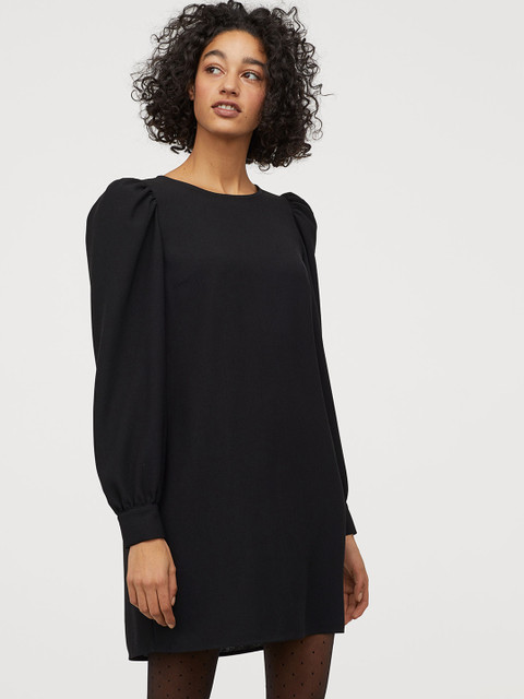 

H&M Women Black Puff-Sleeved Dress
