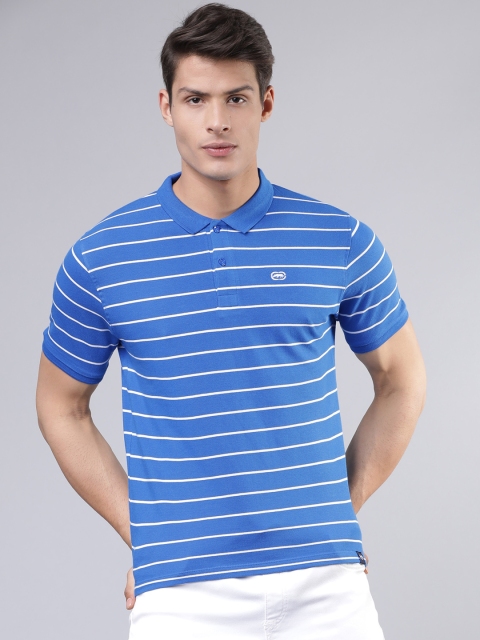 

Ecko Unltd Men Blue & White Striped Polo Collar T-shirt