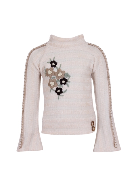 

CUTECUMBER Girls Beige Self Design Top