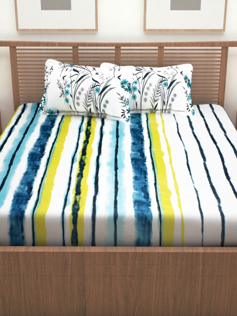 

Story@home Blue & White Striped 186TC Cotton 1 King Bedsheet with 2 Pillow Covers