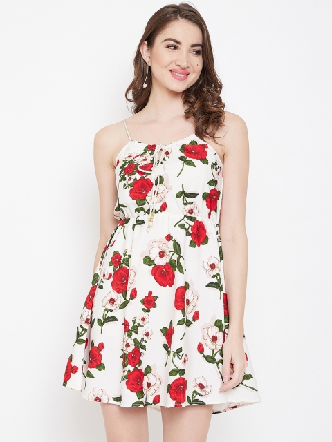 White Floral Printed Fit and Flare Dress