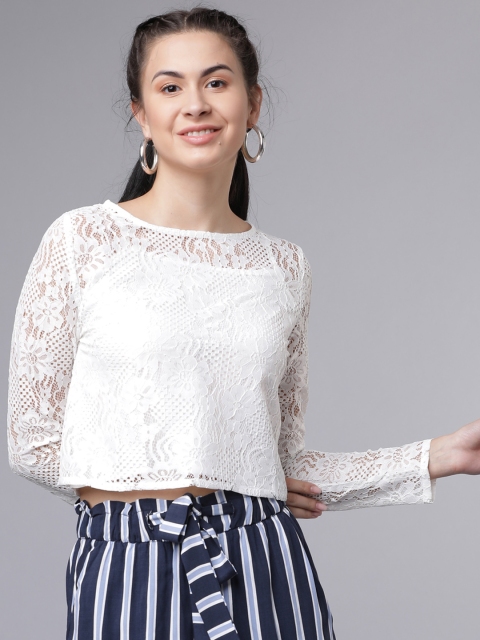 

Tokyo Talkies Women White Lace Crop Top