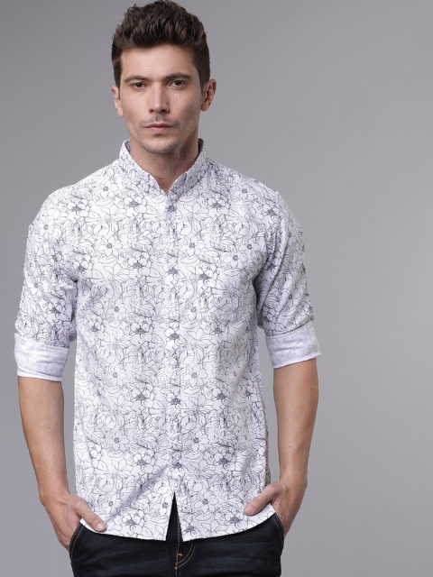 

HIGHLANDER Men White & Navy Blue Slim Fit Printed Casual Shirt