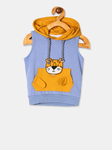 

Donuts Boys Blue & Yellow Colourblocked Hooded Sleeveless Sweatshirt