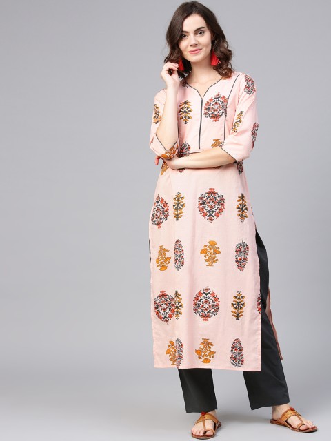 

AASI - HOUSE OF NAYO Women Beige & Maroon Printed Straight Kurta