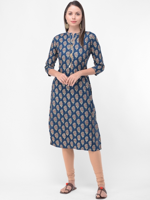 

aayusika Women Blue & Beige Printed Straight Kurta