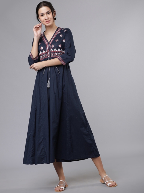 

Vishudh Women Navy Blue Printed Fit and Flare Dress