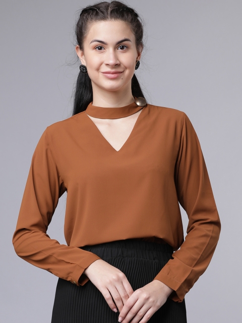 

Tokyo Talkies Women Tan Brown Solid Regular Top