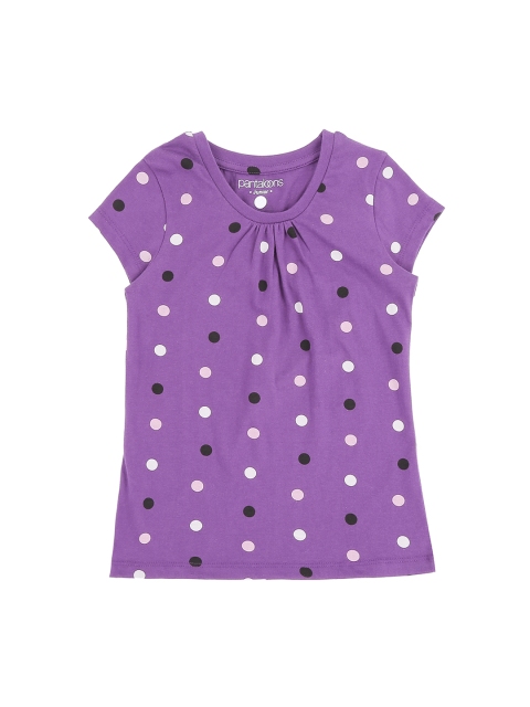 

Pantaloons Junior Girls Purple Printed Round Neck Pure Cotton T-shirt