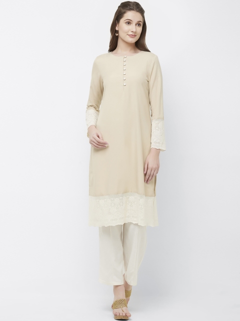 

Naari Women Beige & Off-White Embroidered Kurta