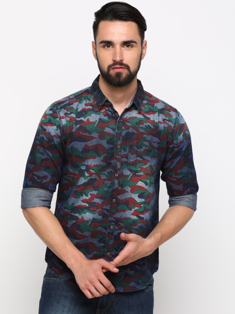 

WITH Men Navy Blue & Red Slim Fit Printed Casual Shirt