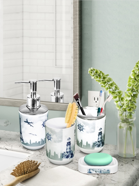 

Story@home Set of 4 White & Grey Printed Plastic Bathroom Accessories