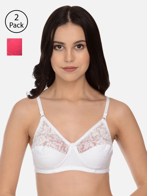 

mod & shy Pack Of 2 Pink & White Solid Non-Wired Non Padded Everyday Bra