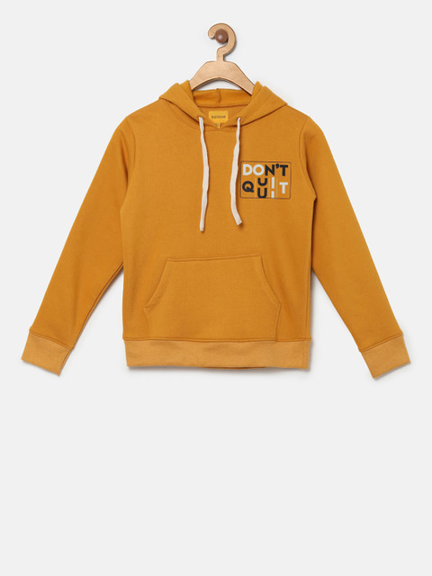 

Instafab Boys Mustard Yellow Printed Hooded Sweatshirt