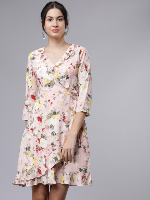 

Tokyo Talkies Women Pink Floral Printed Wrap Dress