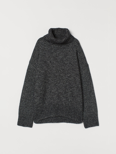 

H&M Women Black Knitted Polo-Neck Jumper
