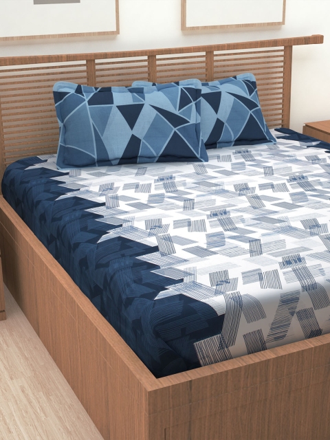 

Story@home Blue & White Abstract 186TC Cotton 1 King Bedsheet with 2 Pillow Covers