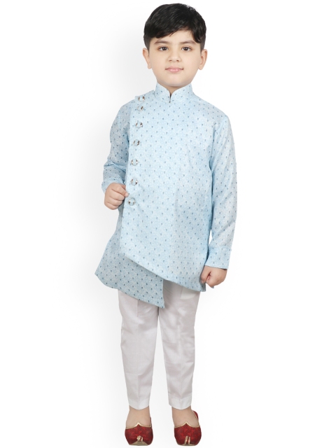 

SG YUVRAJ Boys Blue & White Printed Raw Silk Kurta with Trousers