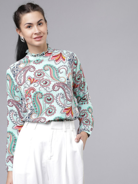 

Tokyo Talkies Women Mint Green Paisley Printed Top
