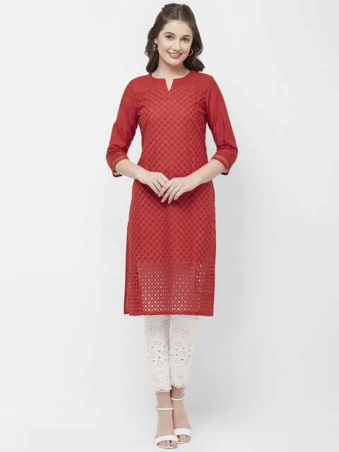 

Naari Women Red Embroidered Straight Kurta