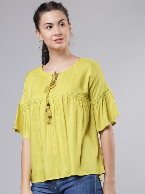 

Tokyo Talkies Women Lime Green Solid A-Line Top