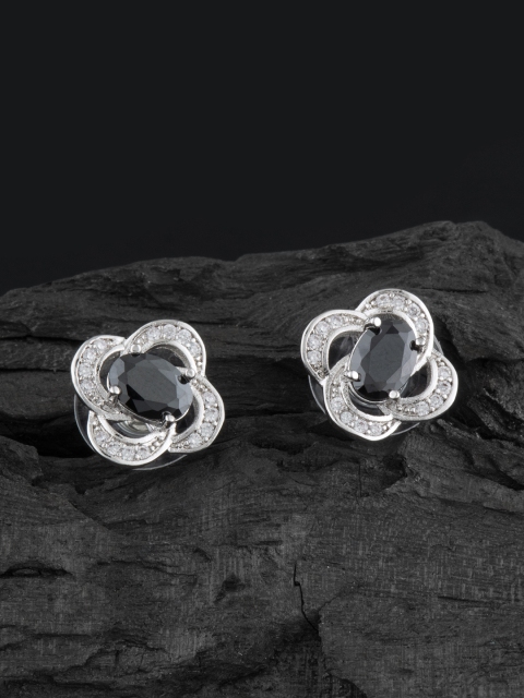 

E2O Silver-Plated Black Floral Stone Studded Studs