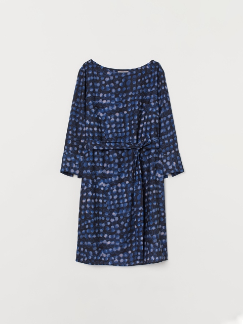 

H&M Women Black & Blue Dress With a Tie Belt