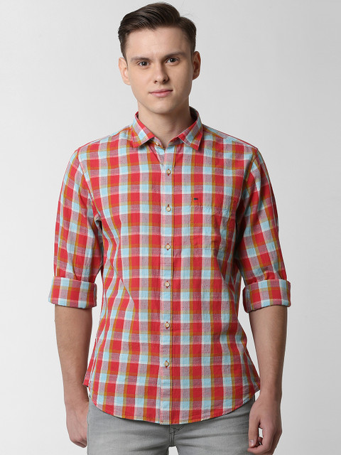 

Peter England Casuals Men Red & Blue Checked Slim Fit Casual Shirt