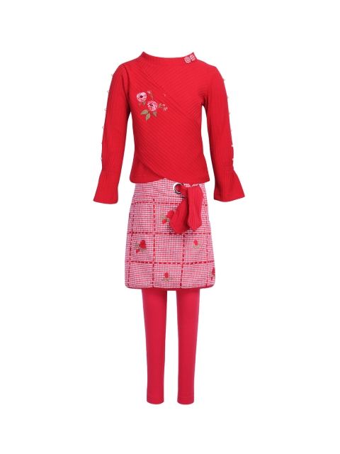 

CUTECUMBER Girls Red & Pink Solid Clothing Set