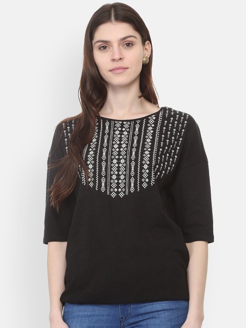

People Women Black Printed Pure Cotton Top
