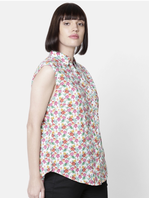 

Double Two Women White & Pink Printed Regular Fit Casual Shirt