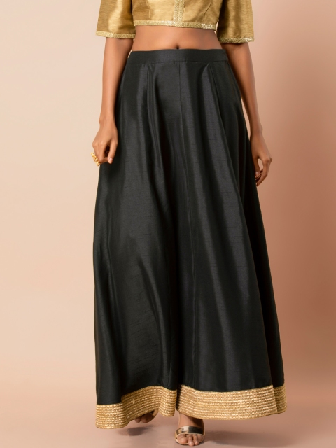 

INDYA Women Black Solid Flared Maxi Skirt