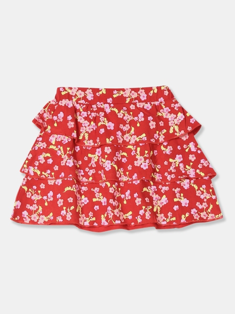 

Donuts Girls Red Printed Tiered Pure Cotton Skirt