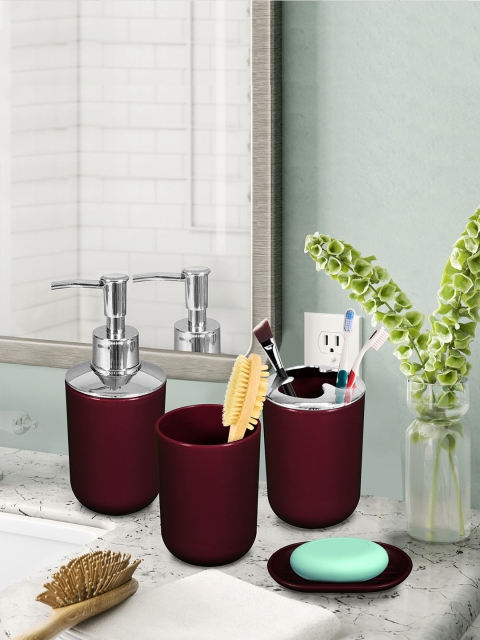 

Story@home Set of 4 Magenta Solid Plastic Bathroom Accessories