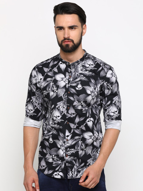 

WITH Men Black & White Slim Fit Printed Casual Shirt