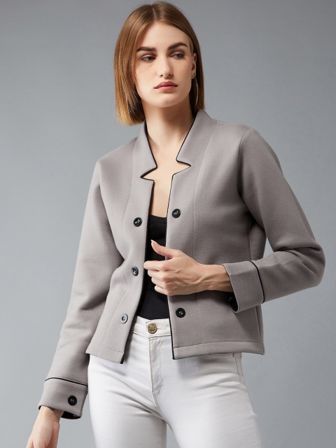 

DOLCE CRUDO Women Solid Open Front Hooded Jacket, Grey