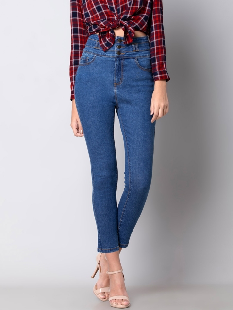 

FabAlley Women Blue Tapered Fit High-Rise Clean Look Stretchable Crop Jeans