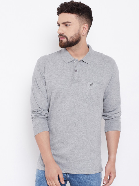 

NEVA Men Grey Solid Polo Collar Slim Fit T-shirt