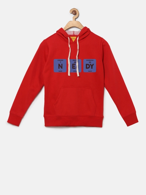 

Instafab Boys Red Printed Hooded Sweatshirt