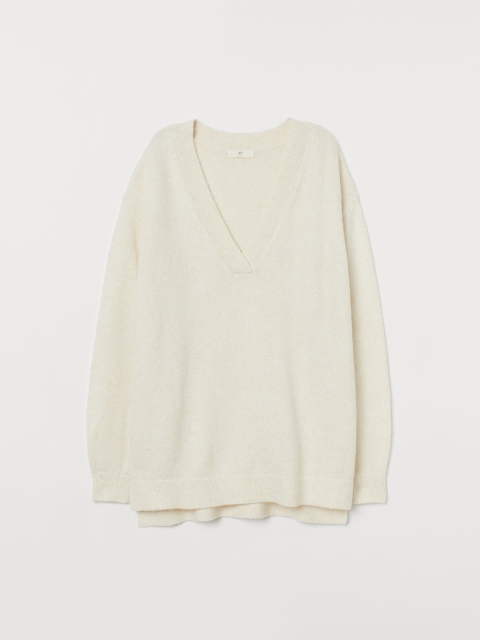 

H&M Women White Solid Knitted Jumper